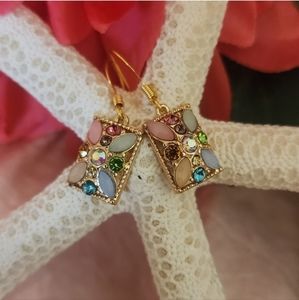 Petite Gold tone multicolor Stone Earrings